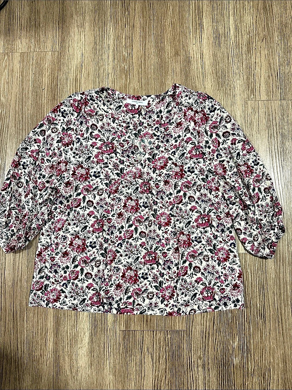 Gerard Darel Paris Floral Blouse in White & Pink Size Small Like New